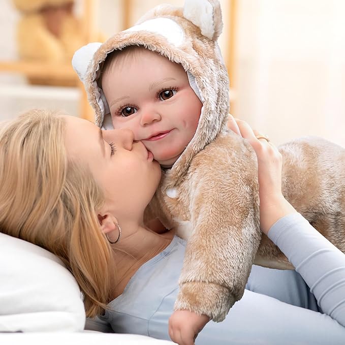 BABESIDE Reborn Baby Doll Clothes Set for 17-22 Inch Dolls Accessories, Cute Bear Baby Doll Clothes with Hat for Realistic Baby Dolls Girls & Boys, Khaki