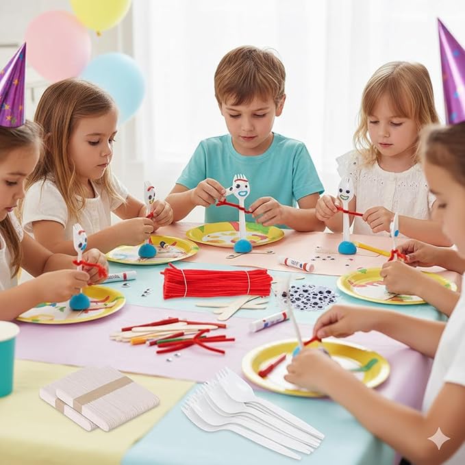 100 Set Fork Creativity Set, Plastic Sporks Red Pipe Cleaners Clever Eyes Popsicle Stick,Make Your own Forky