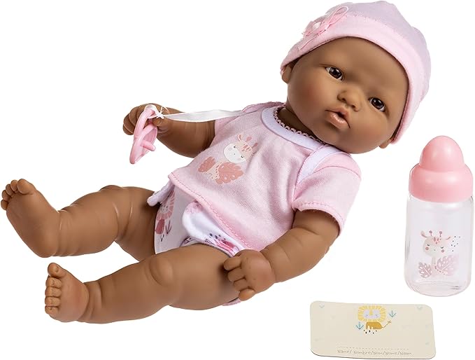 JC Toys - La Newborn Nursery | 7 Piece Baby Doll Gift Set | 12" Life-Like Hispanic Doll with Accessories | Purple | Ages 2+ (18347)