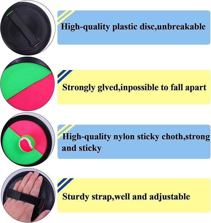 Cooraby 3 Set Paddle Toss and Catch Ball Game with Storage Bag for Sports, Beach and Party Favor, 6 Paddles and 6 Balls, Black