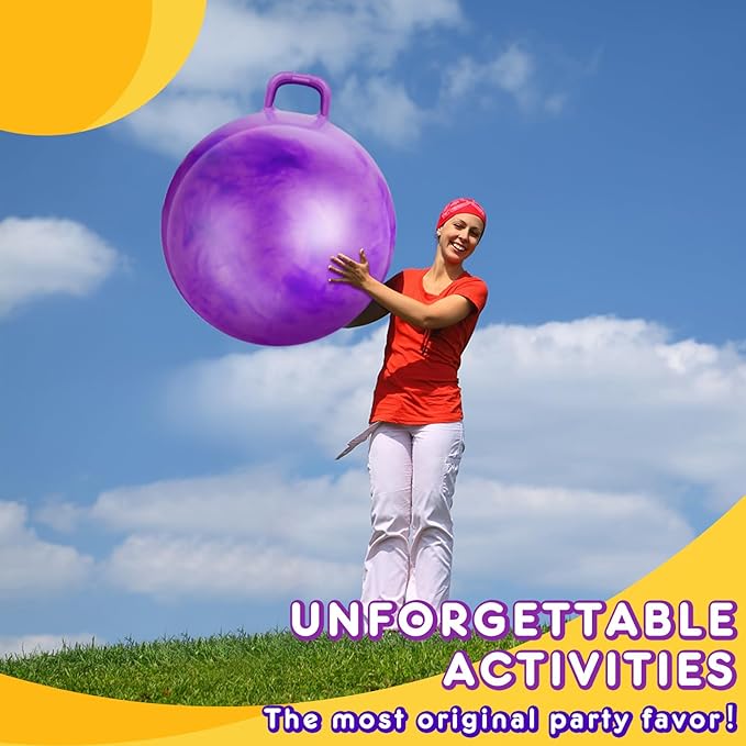Lewtemi Hopper Ball, Hopping for Adults, 18 Inch Bouncing Ball Hippity with Handle Rubber Hop, Jumping Exercise with Air Pump for Outdoors Games(Gradient Purple,22 Inch)