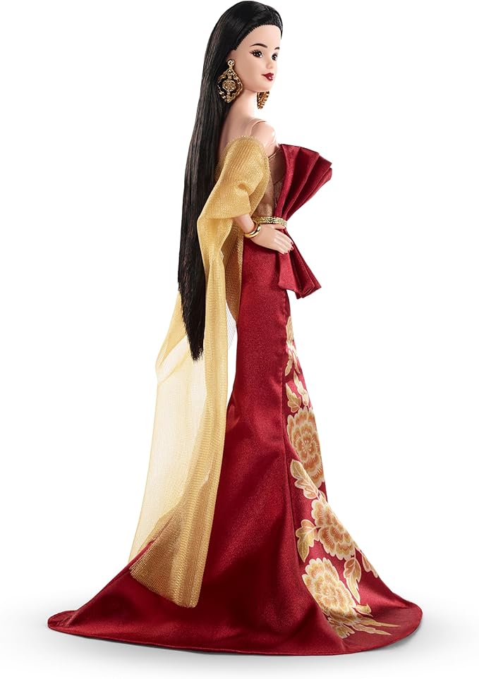 Barbie Signature Lunar New Year Fashion Doll Wearing Red Dress with Golden Peony Print, Collectible Holiday Toy