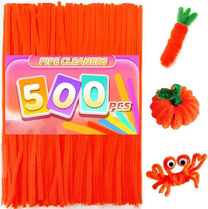 Praisebank Orange Pipe Cleaners for Crafts, 500pcs, Chenille Stems for DIY Projecets, Arts & Crafts Supplies for Festival Party Decorations