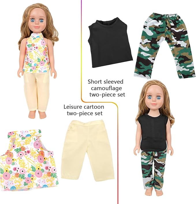 MSYO 10 Sets (18 Pcs) Doll Clothes for 17-18 Inch Dolls, Diverse Outfits (Floral Dress, Heart Print, Rainbow Shirt) & Casual Wear, Fashion Dress-Up Set