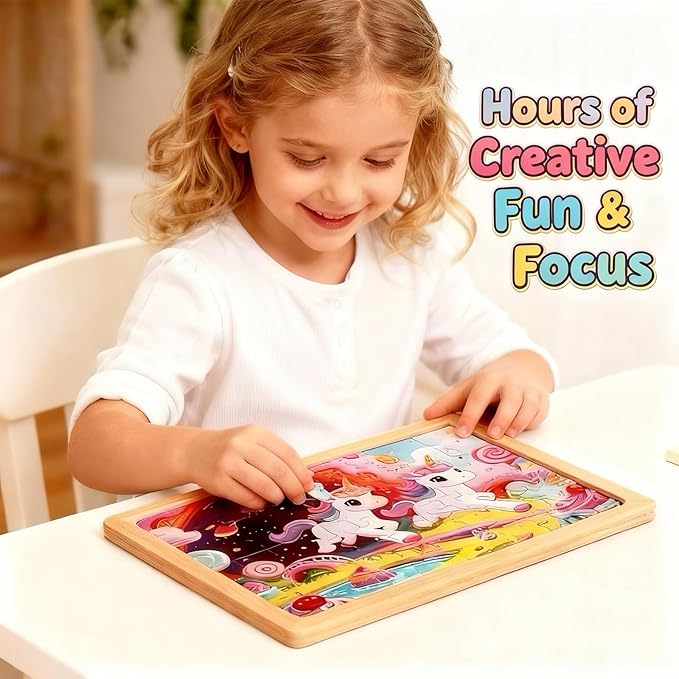 Wooden Puzzles for Kids Ages 3-5, Wood Jigsaw Puzzles, Unicorn Theme Educational Toys Birthday Gifts for Girls 3 4 5 6 7 8 9 Years Old (Unicorn 24 Pieces)