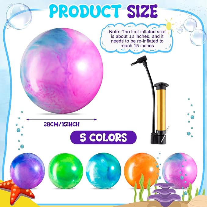 Jexine 10 Pcs 15" Marbleized Bouncy Balls PVC Big Inflatable Balls Playground Bouncing Kickball with Pump for Backyard Beach Indoor Outdoor Game Party Favor(Multicolor)