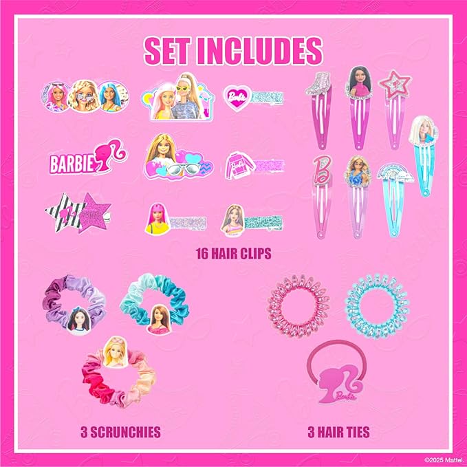 Barbie Hair Accessories Set for Girls, Hair Clips, Bows, Scrunchies, Hair Ties Set, Great for Birthday and Holiday Gifts, Party Favors,by Townley Girl