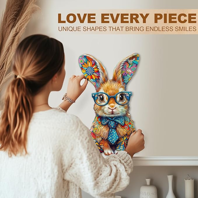 Wooden Puzzles for Adults - Colorful Bunny Wood Puzzles Adult - Unique Animal Shape Wooden Jigsaw Puzzles for Adults - Birthday Gifts for Puzzle Lovers, Family (11.4 * 6.8in - 200 Pieces)