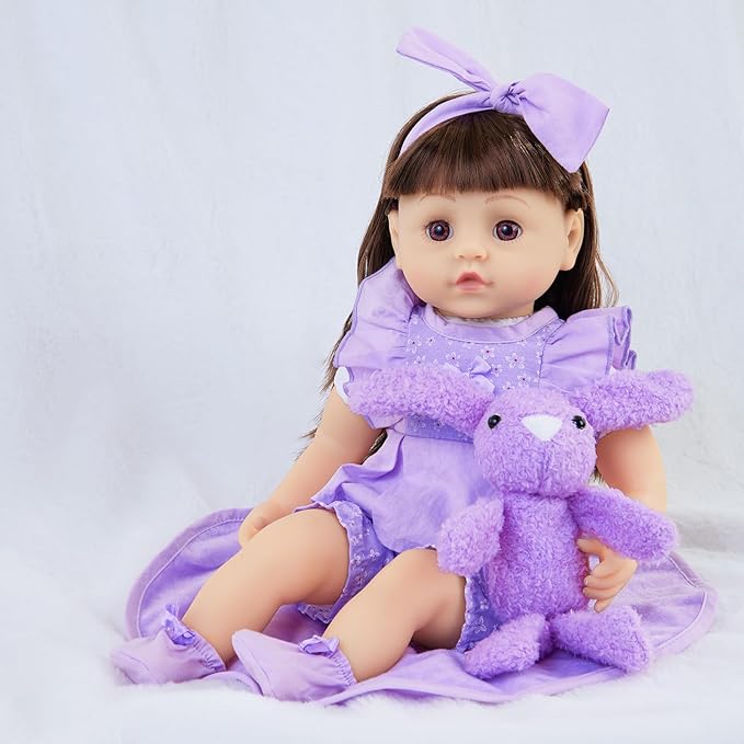 11 Pcs Baby Doll Clothes with Purple Floral Design Baby Doll Bassinet & Accessories for 16-18 Inch Baby Doll, Baby Doll Clothes Outfit Accessories Fit Reborn Baby Doll