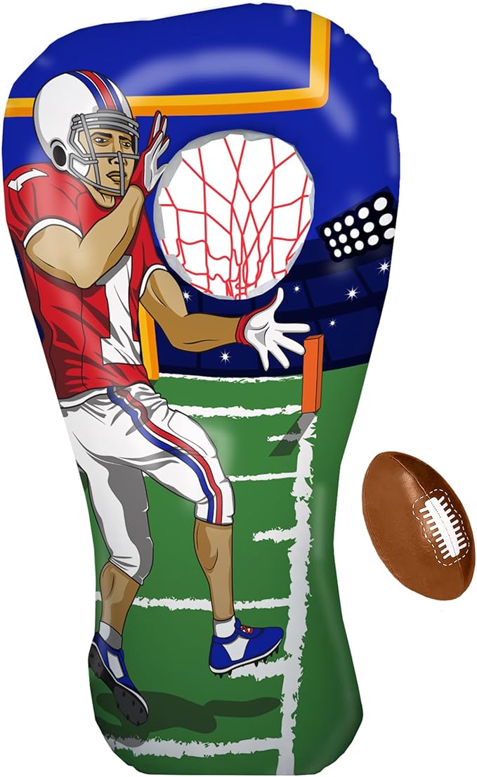 Island Genius Inflatable Football Target Toss Toy and Game for Boys Ages 8-12, 60 inch Receiver with Mini Soft Football