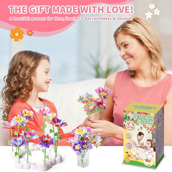 RISUNTOY Flower Craft Kits, Arts and Crafts for Kids 4-12, DIY Fabric Bouquet Making Set, Fun Art Supplies & Activities, Best Birthday Christmas Gifts for Girls Boys