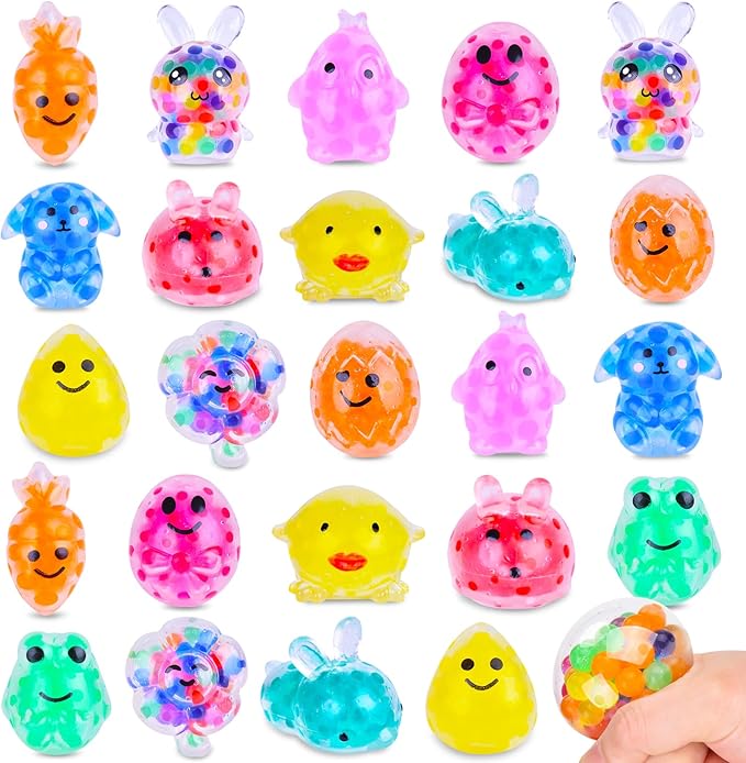 LEEHUR 24Pcs Prefilled Easter Eggs with Animal Mochi Squishy Stress Relief , Colorful Easter Fidget Toys Great for Adult Easter Basket Stuffers Egg Fillers Party Favors