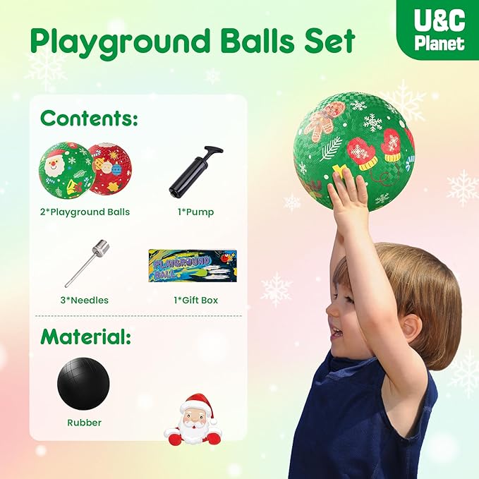 U&C Planet Playground Balls for Toddlers 1-3, 2 Pack 6 inch 8.5 inch Kickball for Kids Outdoor Indoor, Catoon Rubber Balls with Pump, Child Gift for Boys Girls 1-3 3-5 5-10