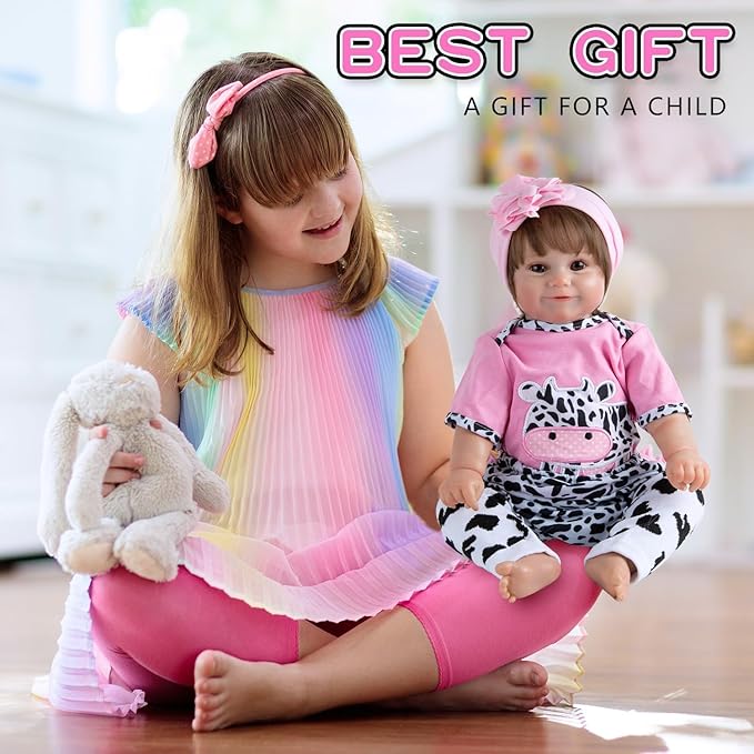 8 Pieces Reborn Baby Doll Clothes Pink Accessories Set with Backpack for 17-22 inch Reborn Doll Clothes Girl Kids Gift Set