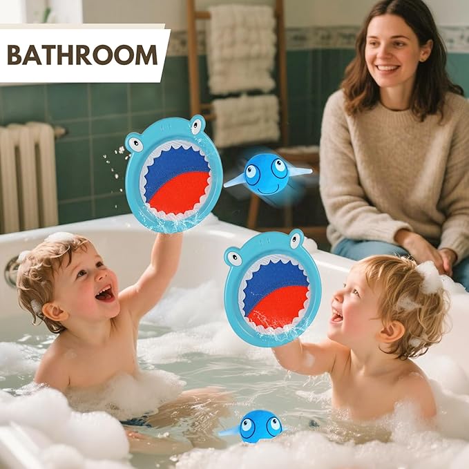 Waterproof Toss and Catch Ball Set for Kids Ages 3–8 – Soft & Safe Paddle Game with Cute Shark Design – Ideal for Beach, Pool, Bathtub, and Backyard Summer Fun