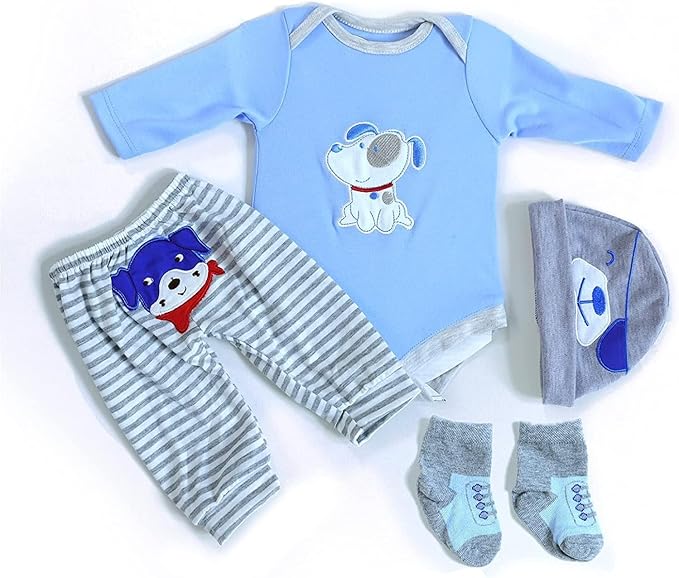 Reborn Baby Doll Clothes for 17-22 Inch Newborn Baby Dolls Clothing Boy Outfit Accessories Puppy Pattern 4pcs Set