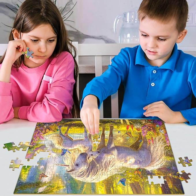 RANSUNN Puzzles for Kids Ages 6-8 8-10 - Unicorn and Foal, 200 Piece Puzzles for Kids, Learning Educational Jigsaw Puzzles Toys Gifts for 6 7 8 9 10 Year Old