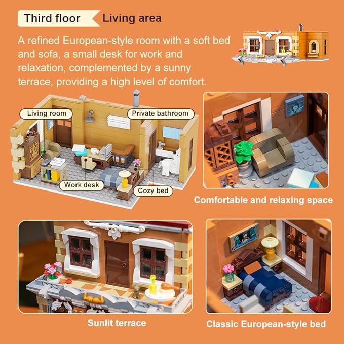 PANTASY European Bakery Building Kit-Landmark Construction Set for Adults & Teens, Featuring a Bakery, Gym, Living Quarters, and Sky Garden