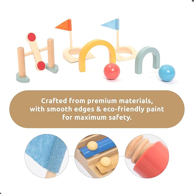 umu® Wooden Mini Golf Set for Kids – 6 Obstacles, Indoor and Outdoor Golf Toy with Balls and Clubs – Creative Learning Toy for Boys and Girls Ages 3 4 5 6