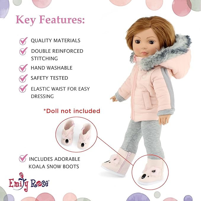 18 Inch Doll Winter Clothes Set - 4PC Koala Snow Jacket Coat Outfit with Matching Hat & Boots Compatible with American Girl, Our Generation, My Life As, & Adora Dolls – Kids USA Brand