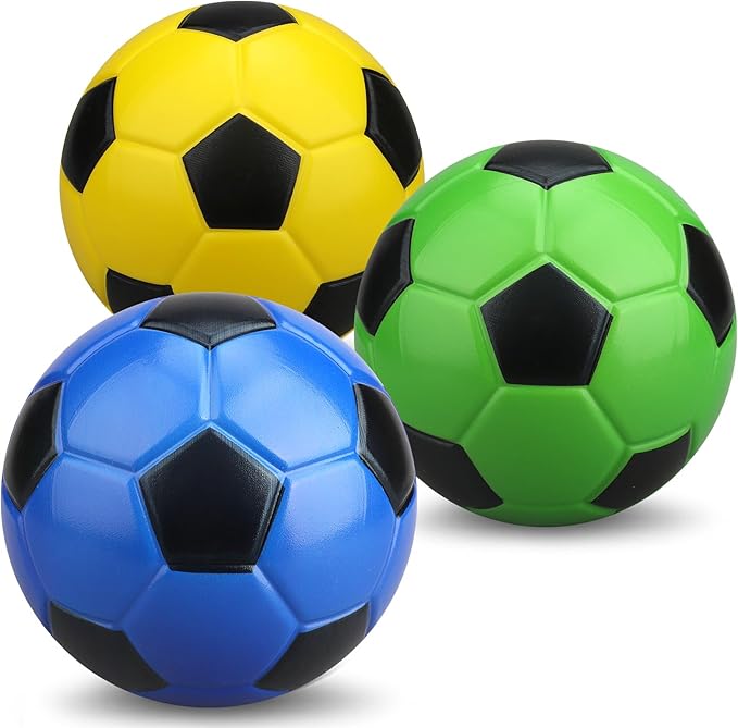 5" Foam Mini Soccer Balls for Kids Adults, Soft Squishy Slow Rising Soccer Goal Toys for Goal Sets, 3PCS Sensory Stress Ball for Office, Swimming Pool Beach Balls, Indoor Outdoor Sport Gift (Rainbow)