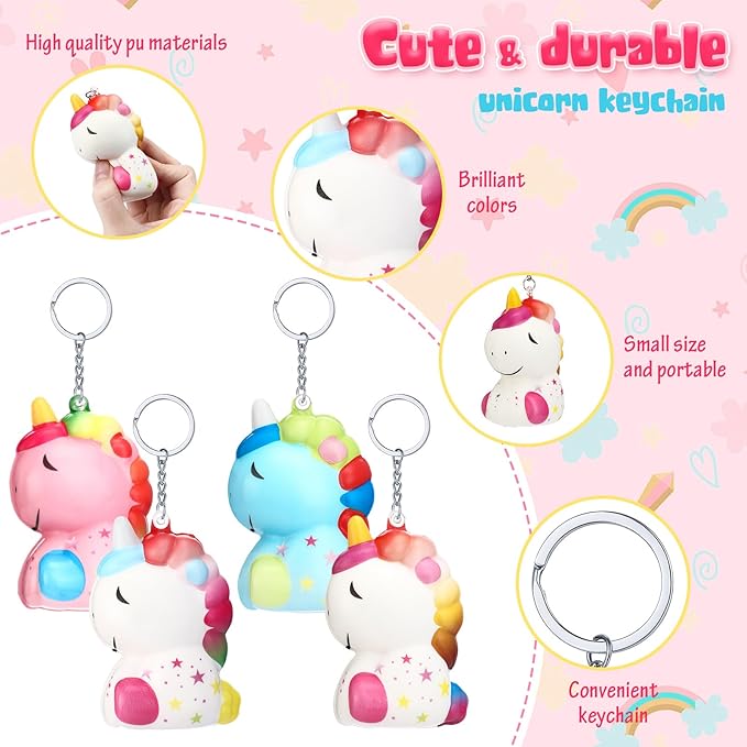 12 Pcs Unicorn Stress Balls Keychains Unicorn Party Favors Cute Inspirational Animal Squeeze Stress Relief Toys for Teachers Students Employees Coworkers Appreciation Birthday Exchange Gifts