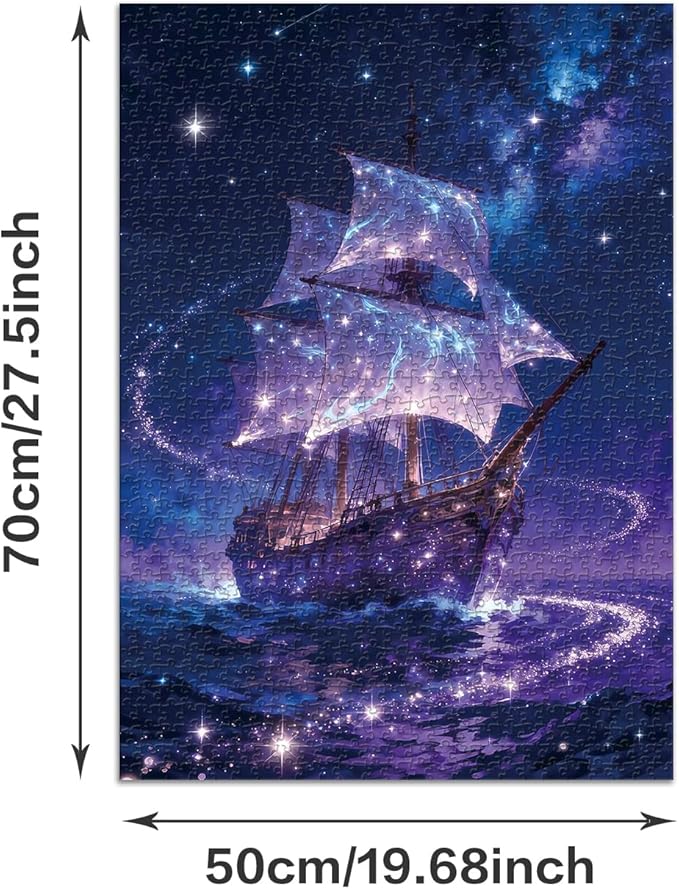 Family Jigsaw Puzzles for Adults 1000 Pieces, Challenging Fun Puzzles Stunning Art Wall Decor, Gift for Adult Puzzle Lovers, Poster Included, Starry Sky Ship C0830
