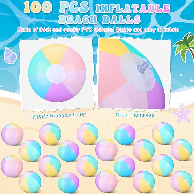 Zhanmai 100 Pack Inflatable Beach Balls 5 Inch Summer Beach Ball Pool Party Toy for Kids and Adults Blow Up for Party Favor Daily Game Toys Birthday Decorations (Macaron Color)