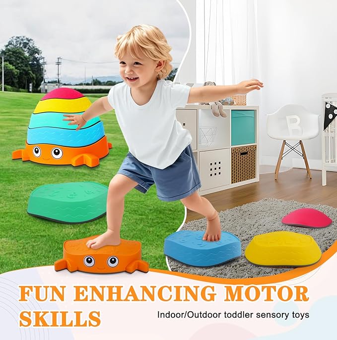 Crabs Balance Stepping Stones, 5 PCS Non-Slip Toddler Stepping Stones, Fun Sensory Toys for Toddlers, Exercise Sense of Balance And Coordination Skills Indoor or Outdoor Play for Kids Aged 3+
