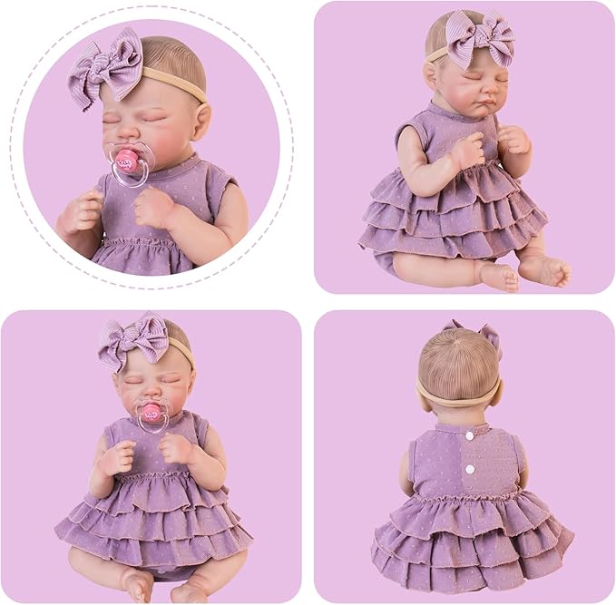 Aori Lifelike Baby Dolls Clothes 20 Inch Purple Dress Clothing Set for 17-20 in Realistic Newborn Doll Girls