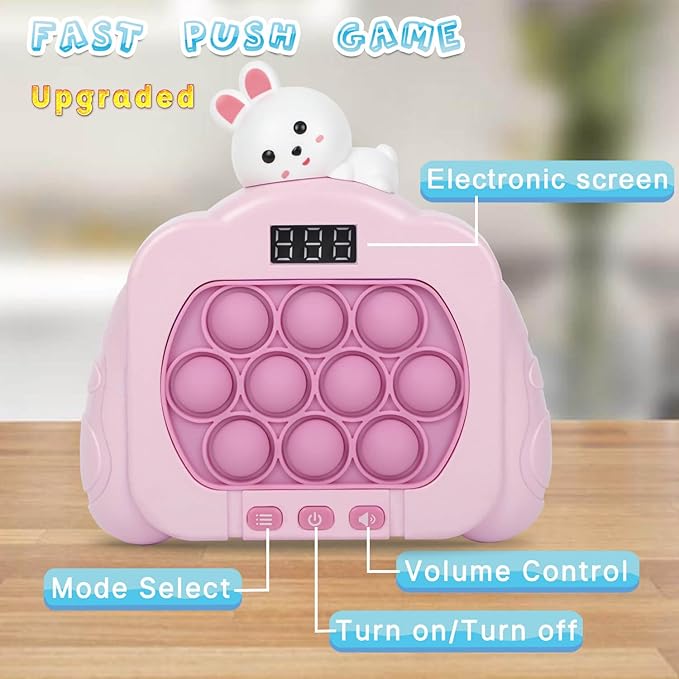 Quick Push Pop Fidget Toys for Kids & Adults, 12 Game Modes Upgraded Light Up Fast Push Bubble Handheld Toy, Stress Relief Party Favors, Christmas & Birthday Gifts for 3-12 (Rabbit)