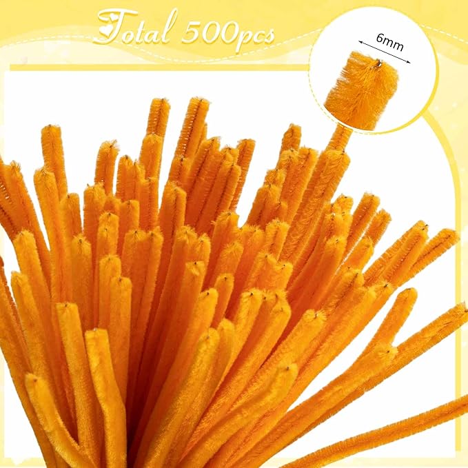 Peryiter 500 Pieces Pipe Cleaners Chenille Stems for Flowers Craft Supplies Bulk Fluffy Fuzzy Sticks for DIY Art Projects Creative Gift Wrapping Party Decorations(Orange,12 Inch)