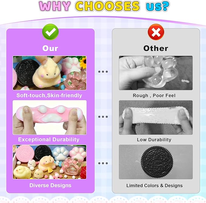 22PCS Squishy Pack, Adorable Squeeze Toys Set ,Fidget Toys Kit for Kids and Adults, Perfect for Classrooms and Offices, Parties, Birthday Gifts (8 Large + 14 Small)