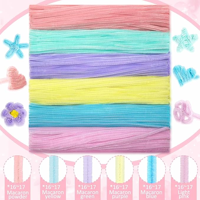 Peryiter 500 Pieces Pipe Cleaners Chenille Stems for Flowers Craft Supplies Bulk Fluffy Fuzzy Sticks for DIY Art Projects Creative Gift Wrapping Party Decorations(Macaron,12 Inch)
