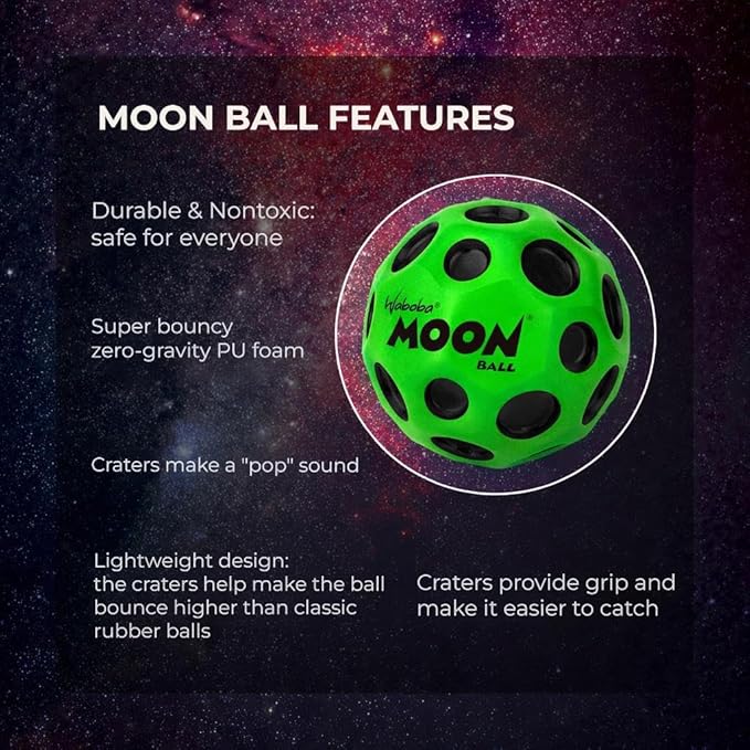 Waboba The Original Moon Ball - Hyper Bouncy Ball – Makes Pop Sound When Bounced - All Ages Extreme Bounce & Fun - Perfect for Active Play & Indoor or Outdoor Games