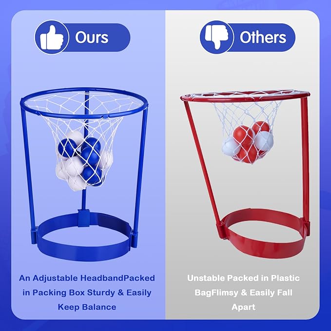 3 Pack Head Hoop Basketball Party Game for Kids and Adults Carnival Games Adjustable Basket Net Headband with 40 Balls for Birthday Party Basket Head Game Family Indoor Outdoor Fun Activities