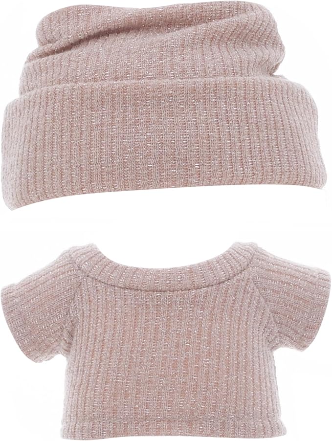 Etistta 17cm Doll Clothes with Hat, Glitter Knit Cap Top, Khaki