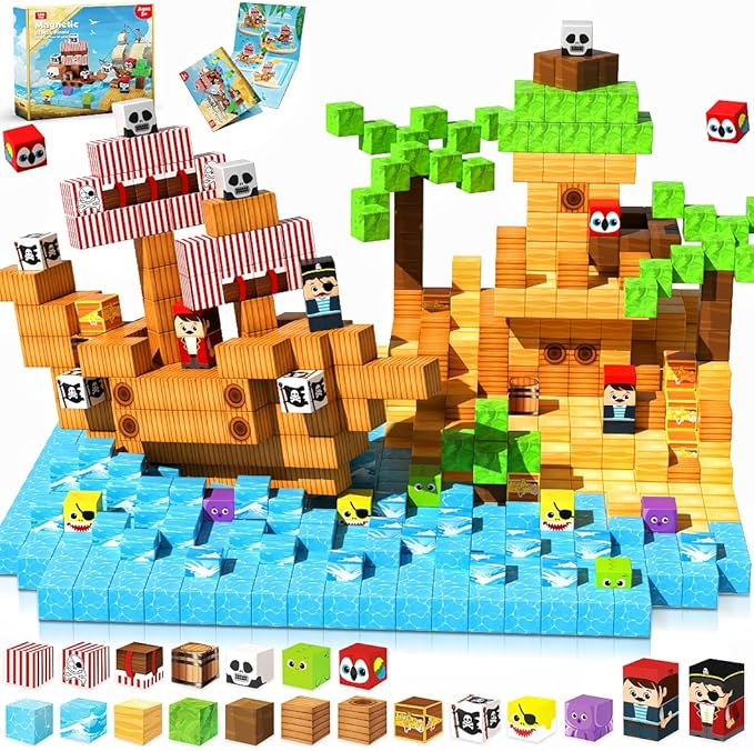 Magnetic Blocks - 100PCS Magnetic Building Blocks, Stacking Magnets for Kids, STEM Learning for Kid, Magnetic Blocks for Kids Ages 4 5 6 7 8 9, Birthday Gifts for 3-10 Years Old Boys Girls