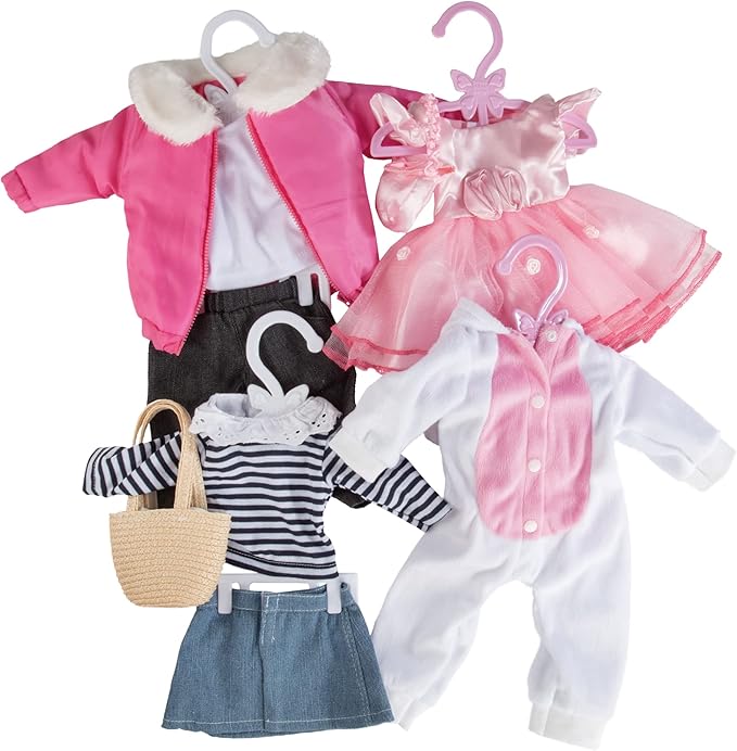 Dress Along Dolly Pink Full-Outfit Hanger 24pk for American 18" Doll Clothes- Hold Your Tops & Bottoms Together Including Dresses, Pants, Shirts, Skirts, & Accessories- Perfect Girl Gift Set