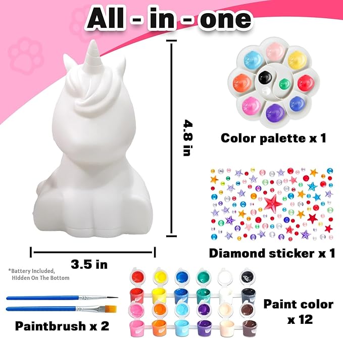 FUNZBO Paint Your Own Unicorn Lamp Kit - Easter Basket Stuffers, Arts and Crafts Supplies Painting for Kids Teens, DIY Night Light Unicorn Toy for Girl Boy Age 3 4 5 6 7 8 9 10 11 12 13 Birthday Gift