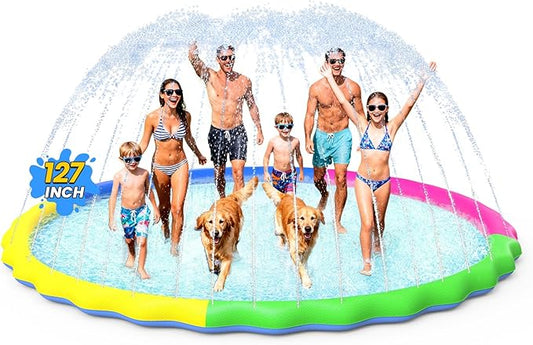 VISTOP Non-Slip Splash Pad for Kids and Dog, Thicken Sprinkler Pool Summer Outdoor Water Toys - Fun Backyard Fountain Play Mat for Girls Boys Children or Pet Dog (127 inch, Red&Yellow&Green&Blue)