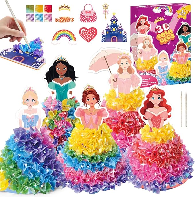 Zivorin Poke Art Craft Kit for Girls, 3D Princess Ornament DIY Set, Princess Crafts for Girls 4-6, Creative Poke Art Supplies for Kids Ages 4-8, Ideal Christmas Birthday Easter Gifts