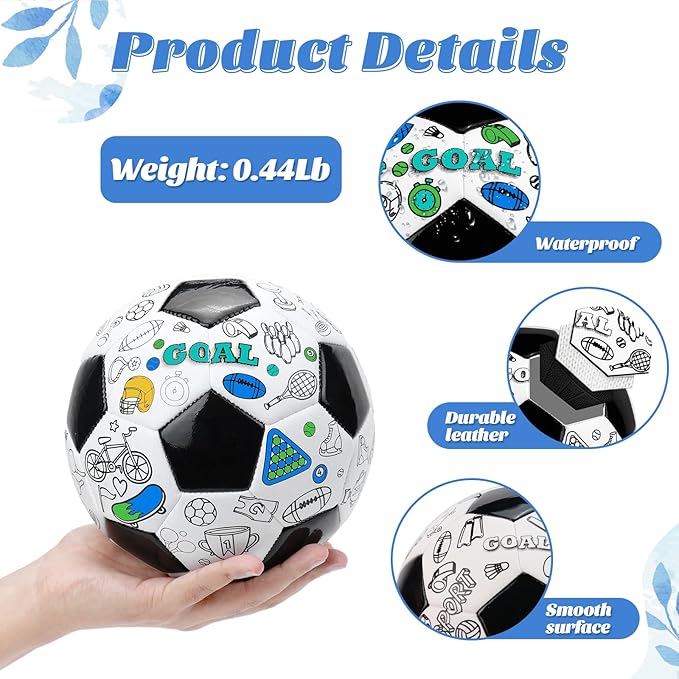 Size 3 Color Your Own Soccer Ball Black DIY Custom Craft Kit with Pump 12 Markers Personalized Youth Toddler Training Paint Your Own Toy Creative Gift for Kids (Black Soccer Ball, 3)