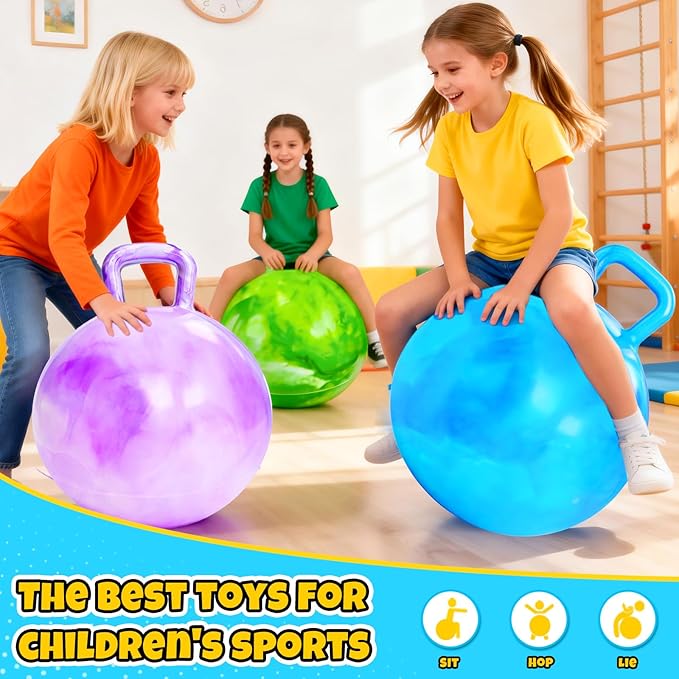 Hymaz 3 Pack Bouncy Ball with Handle, 22 inch Hopper Balls with Air Pump for Kids & Teens, Clouds Bounce Exercise Ball Hopping Toys for Boys Girls Birthday Gifts Holiday Activities Fun Races