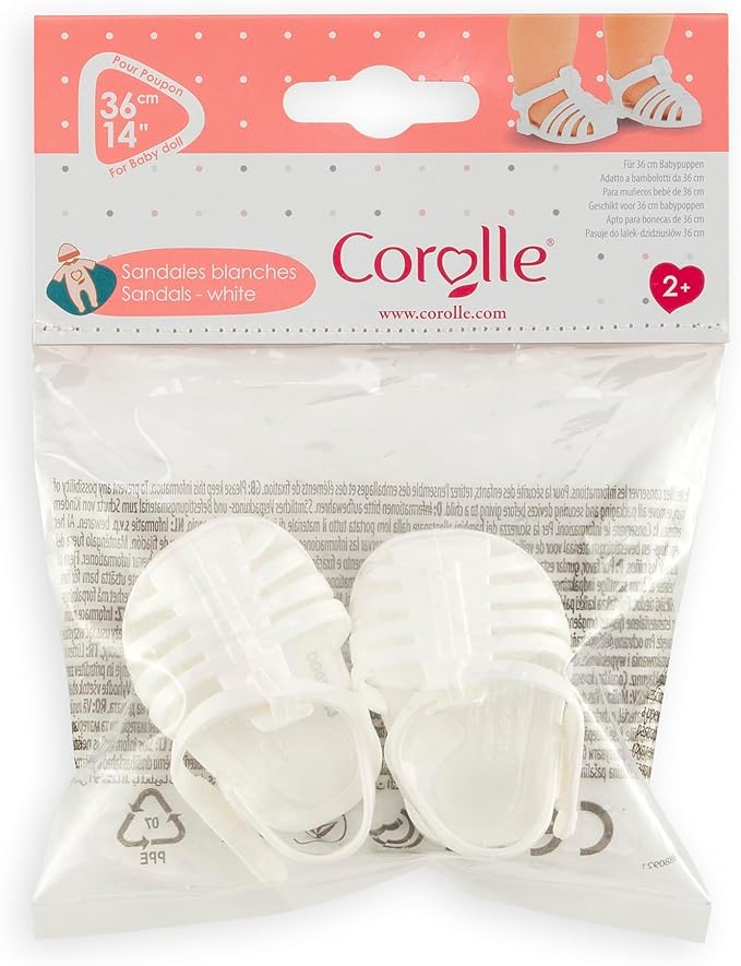 Corolle White Sandals Baby Doll Outfit Accessory - Mon Grand Poupon Clothes and Accessories fit 14" Dolls, for Kids Ages 3 Years and up