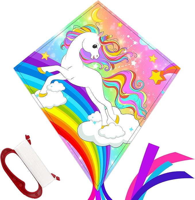 TOY Life Unicorn Kite for Kids – Large Easy to Fly Beach Kite with 50M String & Handle – Durable Nylon Outdoor Toy for Boys & Girls Ages 4-12 – Gift for Beach & Park Fun