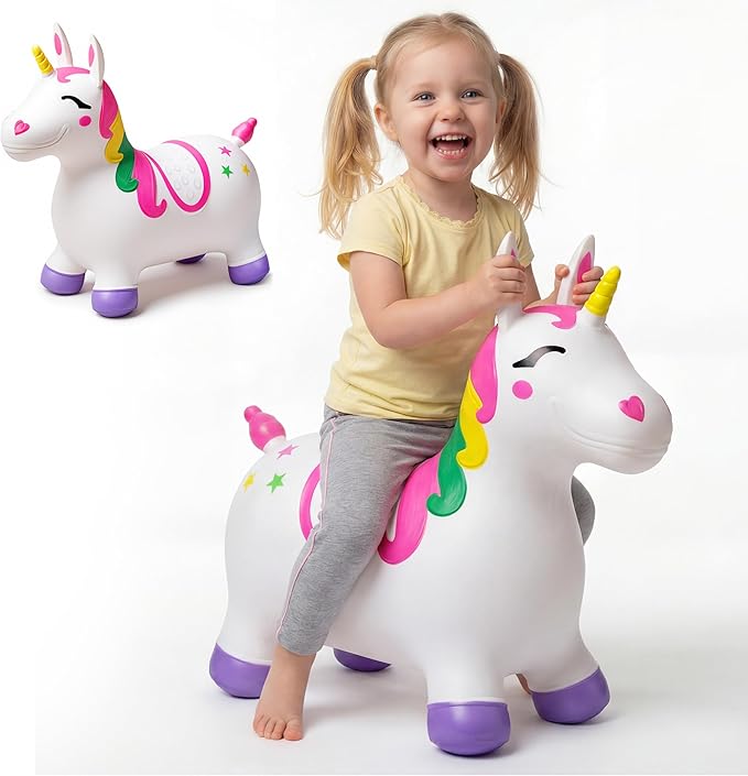 JOYIN Bouncy Unicorn Horse, Kids Ride On Bouncer, Toddler Girl Bouncing Animal Hopper, Inflatable Hopping Toy for Birthday Gift, 18 Months 2 3 4 5 Year Old Kids Toddlers Boys Girls