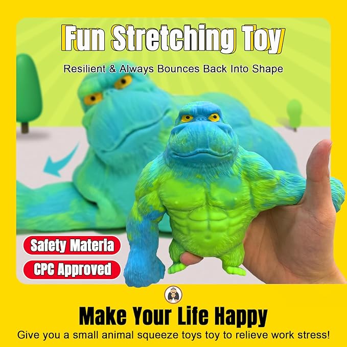 YHan Super Stretchy Gorilla Fidget Toy (Blue-Green) Stretchy Monkey - Funny, Squishy & Perfect to Squeeze for Stress Relief - Ideal Gift for Kids
