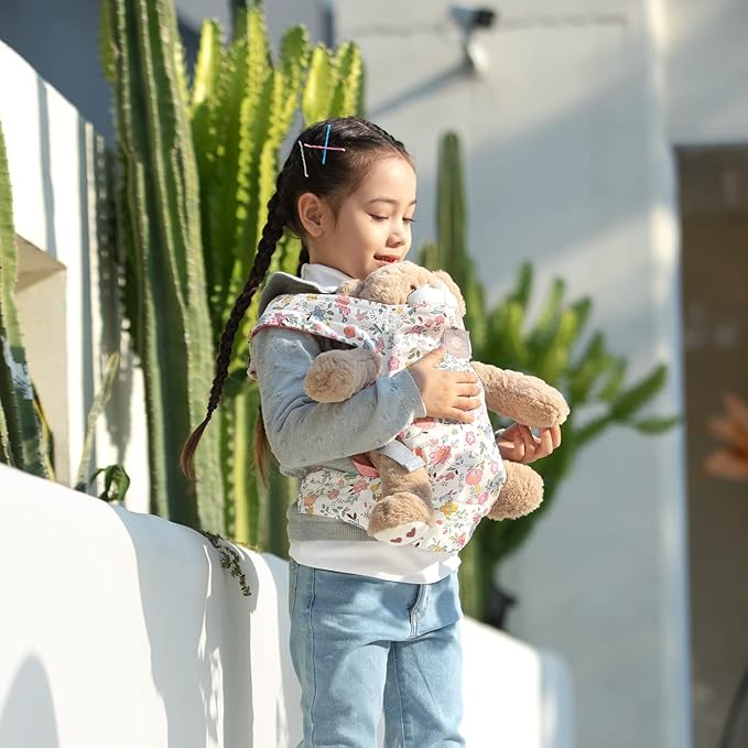 GAGAKU Baby Doll Carrier for Kids, Stuffed Animal Carrier Reborn Baby Carrier with Adjustable Straps, Baby Doll Accessories - Pink (Flowers)