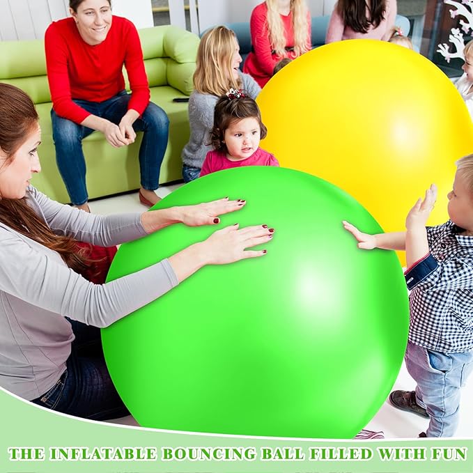 Jenaai 2 Pcs 30 Inch Large Bouncy Balls Giant Inflatable Rubber Kickballs Big Outdoor Exercise Jumping Hopping Ball for Outdoor Activity Sports Party Decor(Yellow, Green)